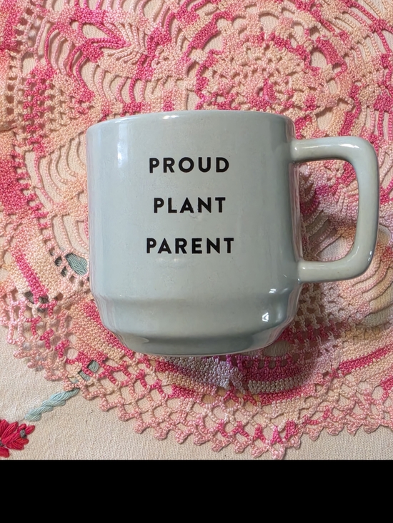 None Other - Proud Plant Parent Ceramic Mug With Plant Inside - Pale Green